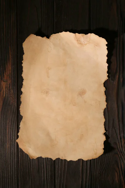 Sheet Old Parchment Paper Wooden Table Top View — Stock Photo, Image