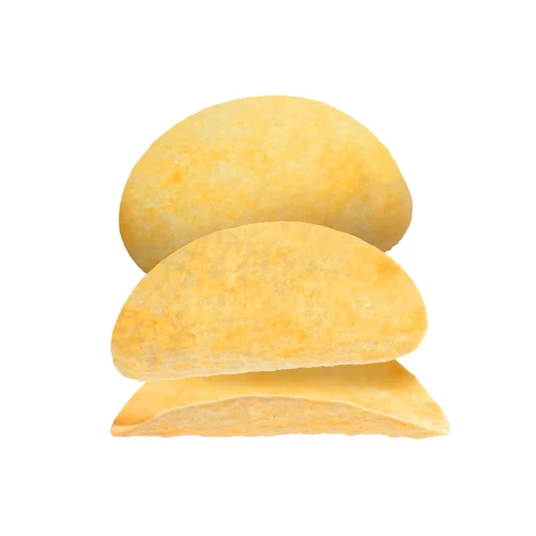 Stack Tasty Potato Chips White Background — Stock Photo, Image