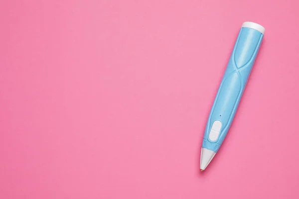 stock image Stylish 3D pen on pink background, top view. Space for text