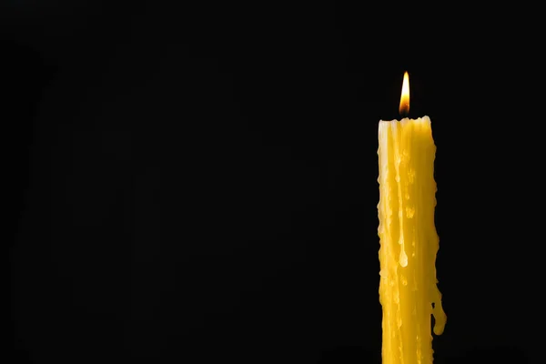 Burning Church Wax Candle Black Background Space Text — Stock Photo, Image