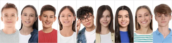 Porträts Von Teenagern Auf Weißem Hintergrund Collage Design — Stockfoto