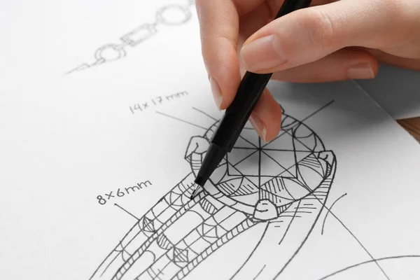 Σχέδιο Κοσμηματοπωλείο Κομψό Δαχτυλίδι Χαρτί Closeup — Φωτογραφία Αρχείου