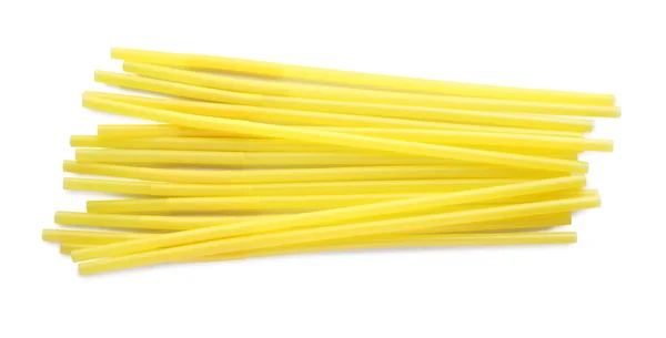 Yellow Plastic Cocktail Straws White Background Top View — Stock Photo, Image