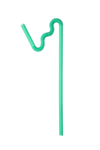 Palha Coquetel Plástico Verde Claro Isolado Branco — Fotografia de Stock