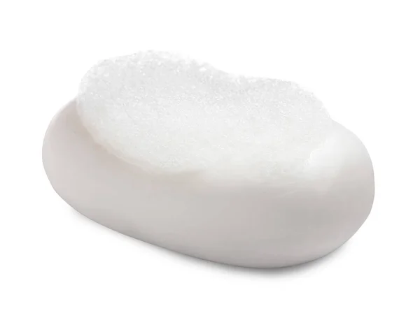 Soap Bar Fluffy Foam White Background — Stock Photo, Image