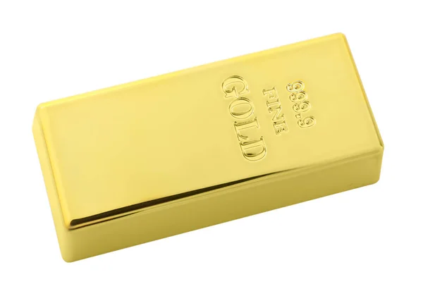 One Shiny Gold Bar Isolated White View — Stock Photo, Image
