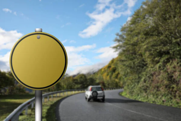 Blank Yellow Road Sign Asphalt Highway Space Text — Stock Photo, Image