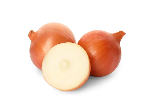 Whole Cut Onions White Background — Stockfoto