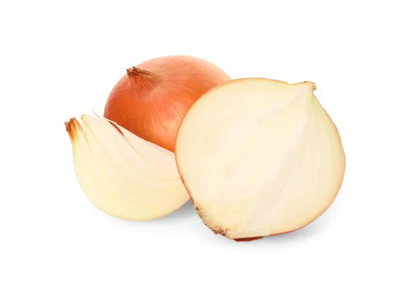Whole Cut Onions White Background — 스톡 사진