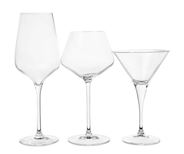 Elegantes Copas Vacías Vino Martini Aisladas Blanco — Foto de Stock