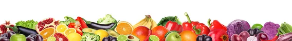 Muitas Frutas Legumes Frescos Diferentes Fundo Branco Design Banner — Fotografia de Stock