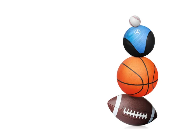 白い背景に異なるスポーツと薬のボールのスタック — ストック写真