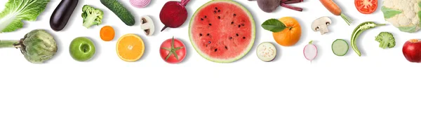 Collage Mit Viel Gemüse Und Obst Auf Weißem Hintergrund Draufsicht — Stockfoto