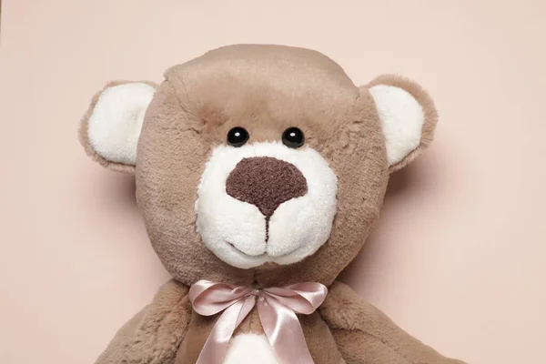 Cute Teddy Bear Beige Background Top View — Stock Photo, Image