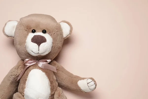 Boneka Beruang Lucu Latar Beige Pemandangan Atas Ruang Untuk Teks — Stok Foto