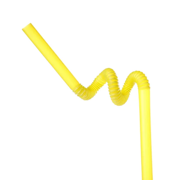 Жовта Пластикова Коктейльна Солома Ізольована Білому — стокове фото