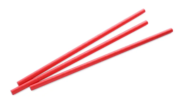 Red Paper Cocktail Straws White Background — Stock Photo, Image