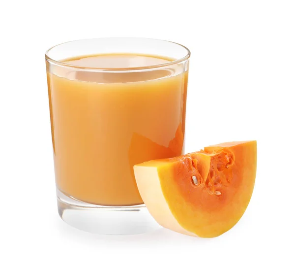 Glass Pumpkin Juice Fresh Vegetable White Background — Stock Photo, Image