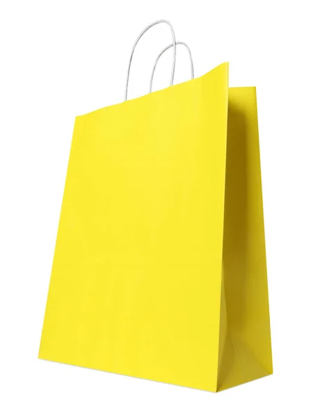 Žlutý Dárkový Papírový Sáček Bílém Pozadí — Stock fotografie