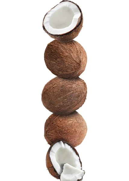 Stos Świeżych Orzechów Kokosowych Białym Tle — Zdjęcie stockowe