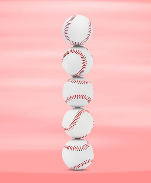 Stack Palle Baseball Sfondo Rosa — Foto Stock