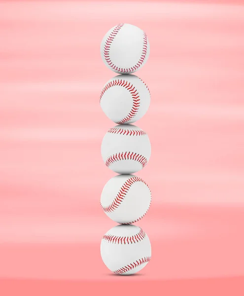 Pila Bolas Béisbol Sobre Fondo Rosa —  Fotos de Stock