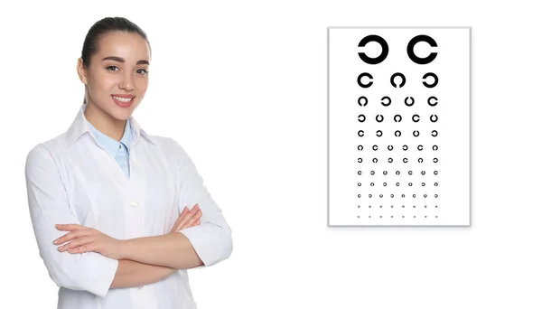 Zichttest Oogarts Optometrist Oogkaart Witte Achtergrond Banner Design — Stockfoto