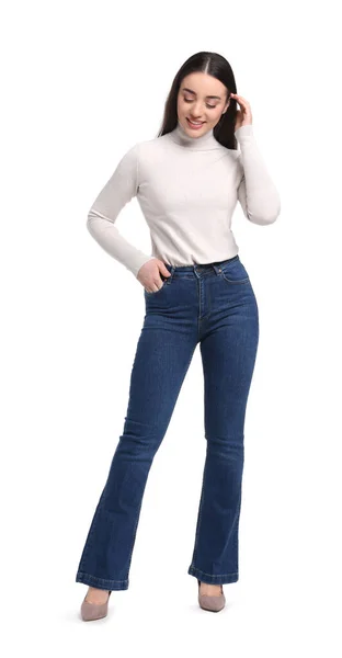 Fiatal Stílusos Jeans Fehér Háttér — Stock Fotó