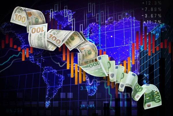 Money Exchange Dollars Turning Euro Banknotes While Falling Digital World — Stock Photo, Image