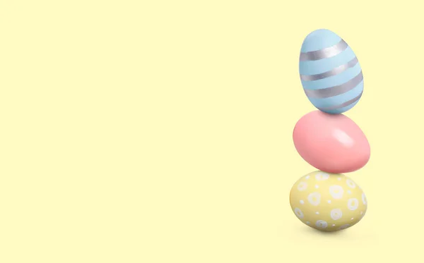Hromada Velikonočních Vajíček Béžovém Pozadí Prostor Pro Text — Stock fotografie