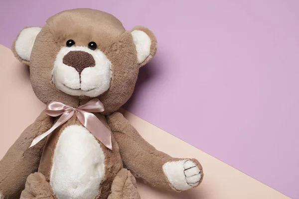 Boneka Beruang Lucu Latar Belakang Warna Pemandangan Atas Ruang Untuk — Stok Foto
