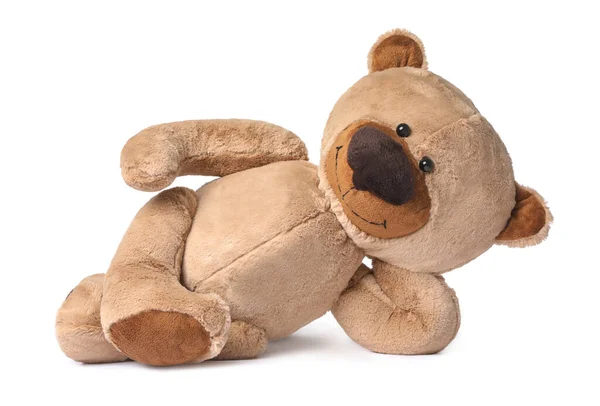 Cute Teddy Bear Lying White Background — Stock Photo, Image
