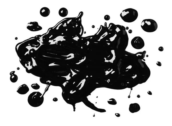 Taches Peinture Noire Brillante Sur Fond Blanc Vue Dessus — Photo