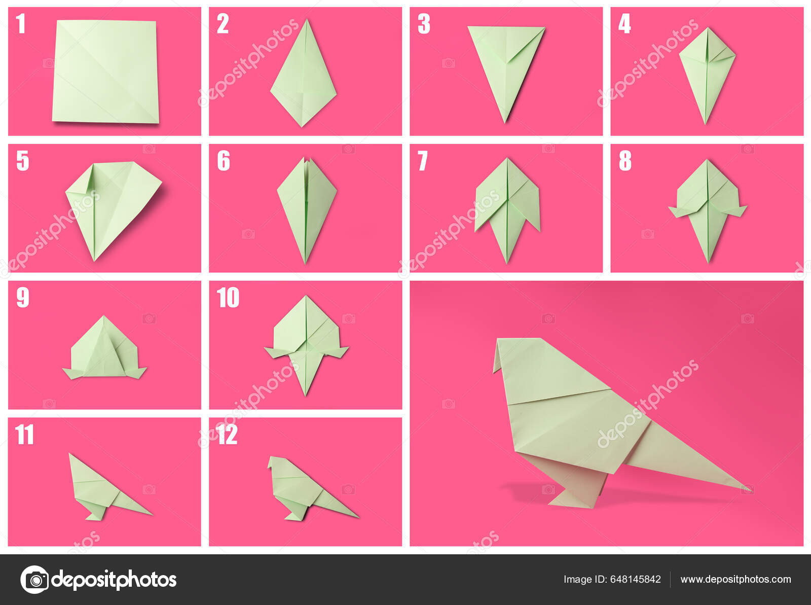 Origami Art Fare Carta Uccello Passo Dopo Passo Collage Foto - Foto Stock:  Foto, Immagini © NewAfrica 648145842 | Depositphotos