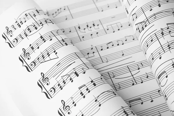 Hojas Papel Con Notas Musicales Como Fondo Vista Primer Plano — Foto de Stock