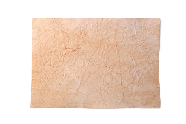 Blad Van Oud Perkament Papier Witte Achtergrond Bovenaanzicht — Stockfoto