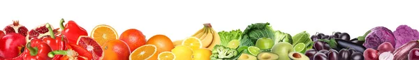 stock image Many different fresh fruits and vegetables on white background. Banner design