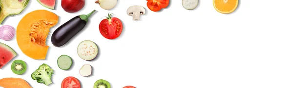 Collage Con Muchas Verduras Frutas Sobre Fondo Blanco Vista Superior —  Fotos de Stock
