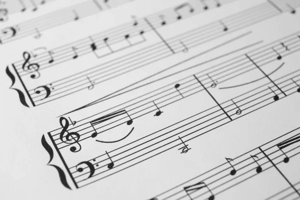 Hoja Papel Con Notas Musicales Como Fondo Vista Primer Plano —  Fotos de Stock