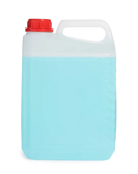 Caixote Plástico Com Líquido Azul Isolado Branco — Fotografia de Stock