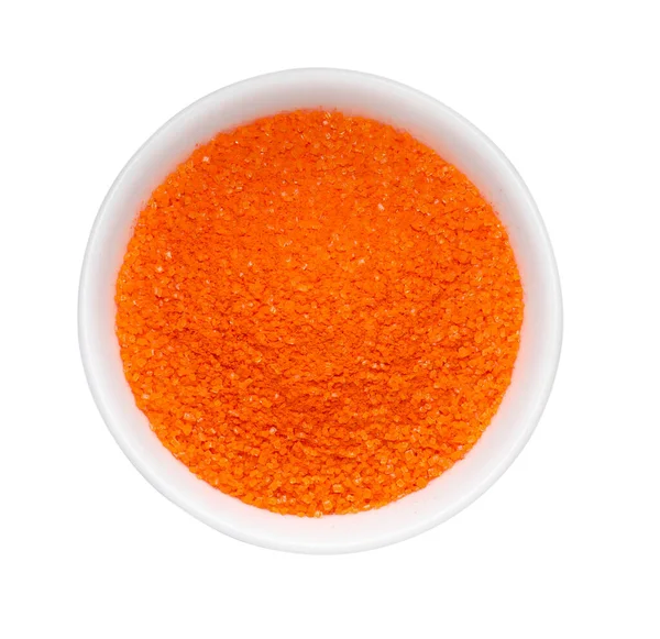 Чаша Оранжевой Пищевой Окраской Изолирована Белом Вид Сверху — стоковое фото