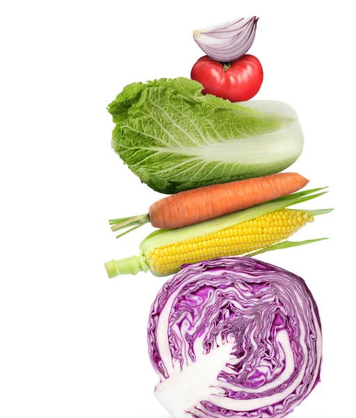 Stack Different Fresh Vegetables White Background — Stock Photo, Image