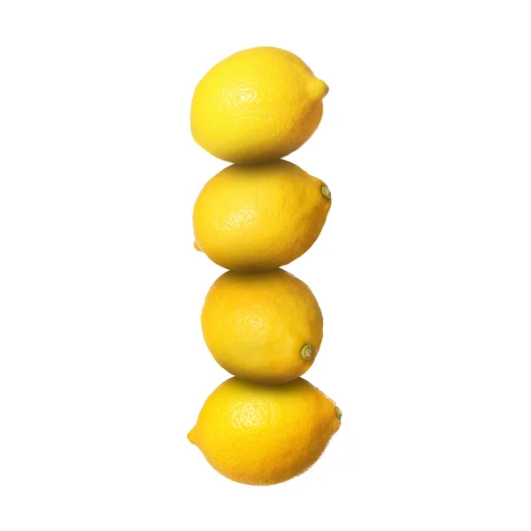 Hela Färska Mogna Citroner Isolerade Vitt — Stockfoto
