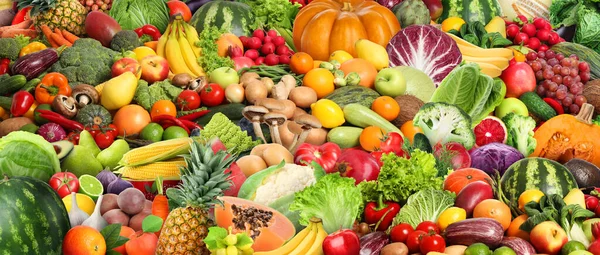 Surtido Verduras Frutas Frescas Como Fondo Diseño Pancartas — Foto de Stock