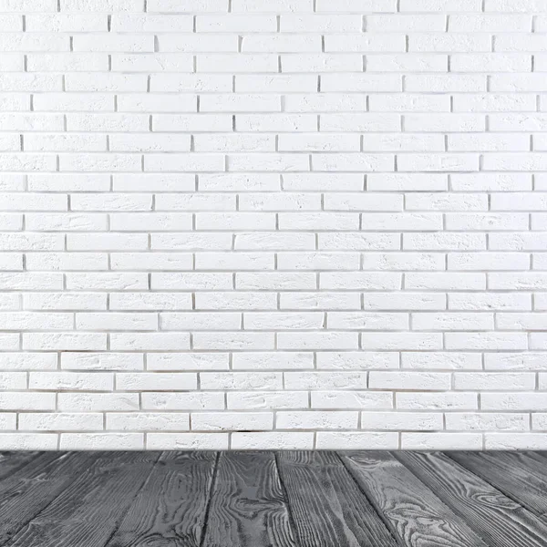 Pokoj Bílou Cihlovou Zdí Dřevěnou Podlahou — Stock fotografie