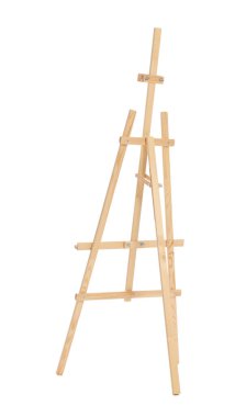 Tahta sehpa beyazda izole edilmiş. Sanatçının ekipmanı