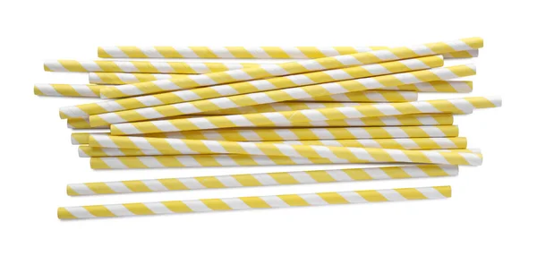 Striped Paper Cocktail Straws White Background Top View — Stock Photo, Image