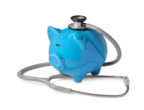 Piggy Bank Stethoscope White Background Medical Insurance — Stock Photo, Image