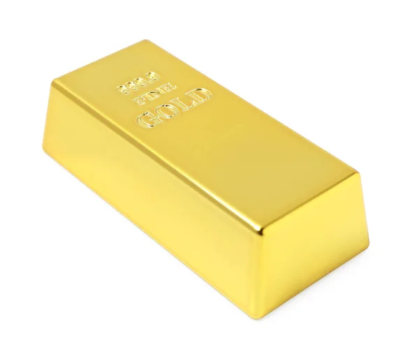 Ein Glänzender Goldbarren Isoliert Auf Weiß — Stockfoto