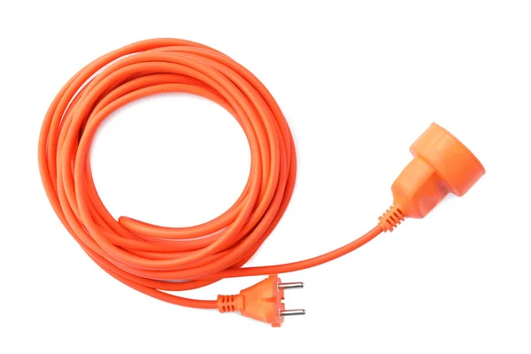 stock image Extension cord on white background, top view. Electrician's equipment